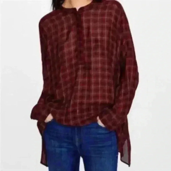 Zara Woman Plaid Red/Black Swing Top Size Small - Picture 4 of 10